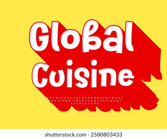 Vector Foodie concept Global Cuisine. Isometric Unique Font. Alphabet Letters and Numbers set with Big Red Shadow