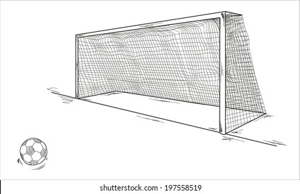 vector of the football ball and goal, sketch