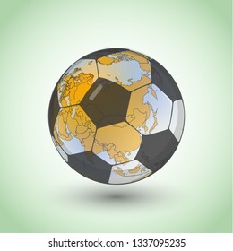 Vector football ball with world map globe