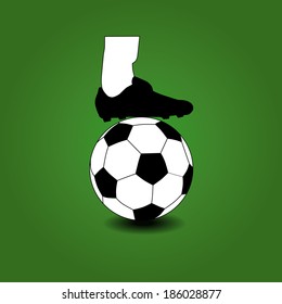 vector of football boots with football on green