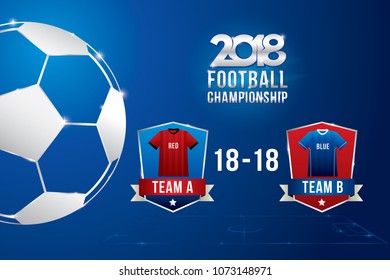 Vector of football championship with team competition and scoreboard on field background.
