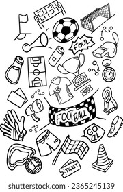 Vector football doodle object set of hand drawn soccer icons