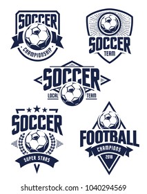 Vector Football Emblems set. Retro styled soccer badges isolated on white background. Soccer team logo templates.