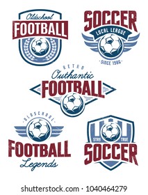 Vector Football Emblems set. Retro styled soccer badges isolated on white background. Soccer team logo templates.