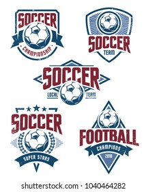 Vector Football Emblems set. Retro styled soccer badges isolated on white background. Soccer team logo templates.