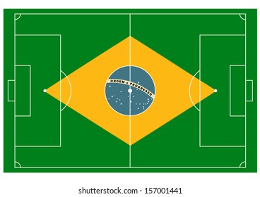 Vector football field with ball looks like Brazilian flag