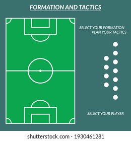 A vector of football field with formation and tactics word. Can be use for football game and analysis.