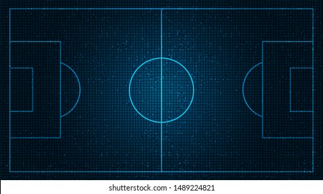 Campo de fútbol vectorial sobre el fondo de la tecnología digital. 