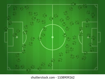 Vector football field. Realistic gradient illustration, top view, wolf footprints. Design for cards, brochures, websites, A4, background