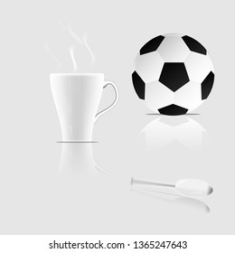 Vector football, glass, spoon Icon With long shadow.