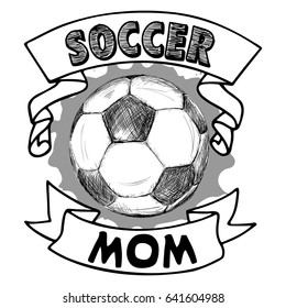 Vector Football illustration with the ball, splash, ribbons and words Soccer Mom on white background. You may use for t shirt design, banners, stickers