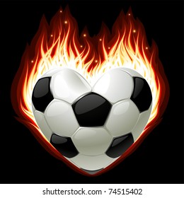 Vector football on fire in the shape of heart