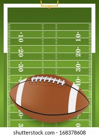 A vector football on a grass textured football field. EPS 10. File contains transparencies and a gradient mesh.