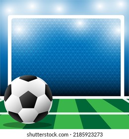 Vector Football on stadium with illumination,green grass and night sky