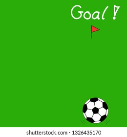 Vector - Football, red flag and wording Goal isolated on green background. Sport concept. Free space for any text design. Can be decorate for web, advertising, brochure or invitation card.