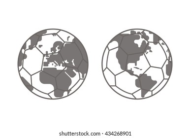 Vector Football Soccer ball World globe / Globe europe /  Globe North America