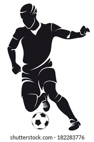 Vector football (soccer) player silhouette with ball isolated 