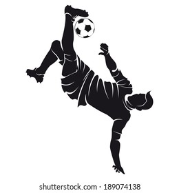 Vector football (soccer) player silhouette with ball isolated 