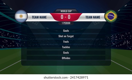 Vector Football Soccer scoreboard fixture broadcast vs team banner abstract Stadium background eps