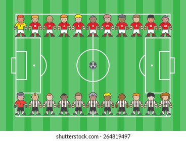 Vector footballer soccer player on field cartoon illustration.