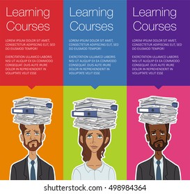 Vector footer banner for website minimal header. Cartoon character for learning courses. Minimal footer banner for business workshop, training. Banner for header or footer. Vector vertical banner