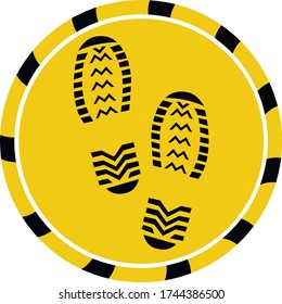 Vector of footprint distance circle yellow color keep your distance