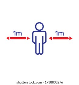 Vector of footprint sign red color with text keep your distance, 1m social distancing for print floor, Social distancing concept.