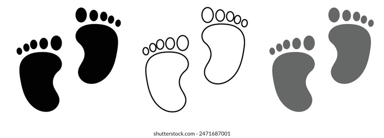 Vector footprints, adult footprints and baby footprints on white background. Vector Illustration.	
