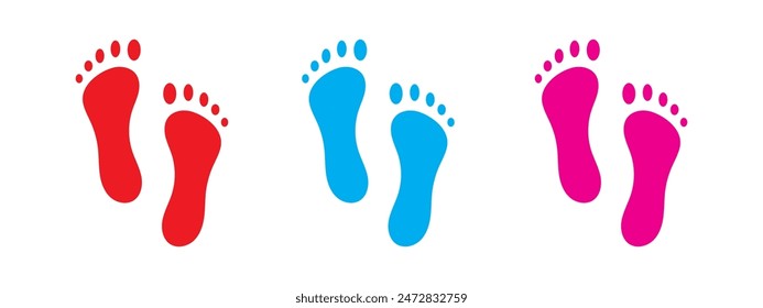 Vector footprints, adult footprints and baby footprints on white background. Vector Illustration.