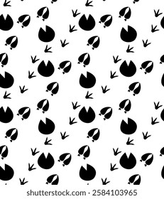 vector footprints seamless pattern of pets and farm animals in flat and outline style in black color

