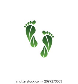 Vector footprints in the shape of a leaf in a green gradient color scheme, isolated on a white background.