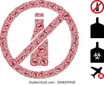 La composición de botellas de cerveza vectorial no permitida está diseñada con elementos de botellas de cerveza dispersas recursivas y prohibidas. Mosaico recursivo de botella de cerveza prohibida.