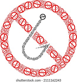 Vector forbidden fishing hook icon mosaic. Forbidden fishing hook mosaic is composed of repeating self forbidden fishing hook items. Recursive mosaic from forbidden fishing hook icon.