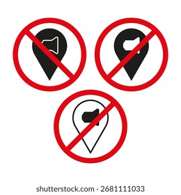 Vector prohibido pin. No hay señal de ubicación. Icono de puntero de mapa. Símbolo de parada de destino. EPS 10.
