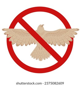 Vector forbidden sign with flying bird isolated from background. Hunting and shooting is prohibited. Do not catch rare birds. Danger of predator attacks. 