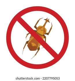 Signo vectorial prohibido con escarabajo geométrico. No mate insectos raros. Peligro de ser mordida por insectos. El escarabajo Stag está prohibido. Señal de prohibición para diclorvos y stickers.