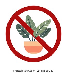 Vector forbidden sign with house plant isolated from background. Risk of poisoning. Don't pick flowers. Planting flowers is prohibited.