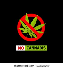 Vector forbidding sign on the black background. No Cannabis