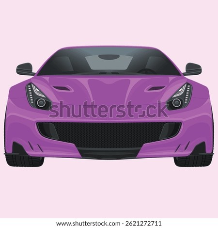 Vector Ford Mustang. Illustrative image of person driving blue sports car against purple background. Vector illustration of white vehicle refilling power. Eco friendly anti oil car illustration.