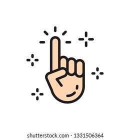 Vector forefinger, clean hand, cursor, click flat color line icon.