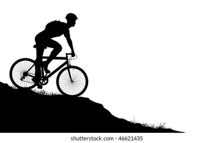 Vector foreground silhouette of a man on a mountain bike