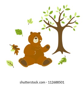 vector Forest Animal Bear tree Set