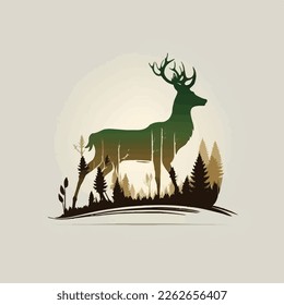 Vector forest animal herbivore deer long horn nice logo design vector icon illustration