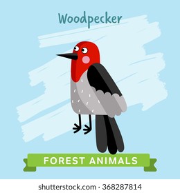 Animal del bosque vectorial, Pájaro carpintero.
