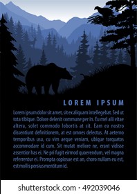 vector forest background design template with mountains and animals