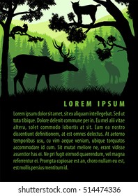 vector forest background design template with mountains and animals