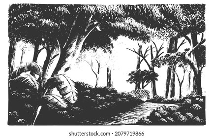 Vektorwald schwarz-weiß