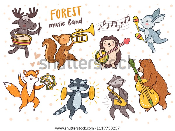 Vector Forest Dancing Animals Fox Raccoon Stock Vector (Royalty Free ...