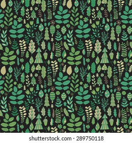 Vector Forest Design, Floral Seamless Pattern, Leaf Background. Plants Ornament