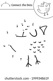 Vector forest dot-to-dot and color activity with cute flying bird. Summer connect the dots game for children with animal. Funny adorable coloring page for kids. 


